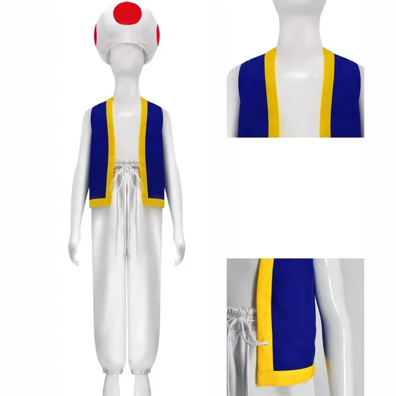 Game Kinopio Toad Cosplay Costume Suits Kids Adult Vest Pants Hat Role Play Bros Carnival Halloween Party Outfits Accessory Prop