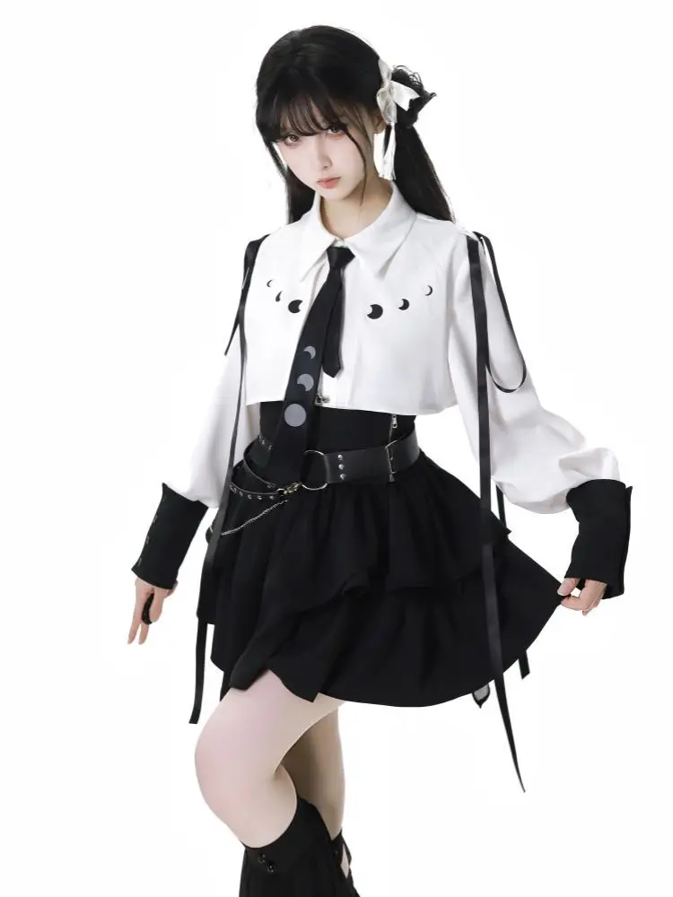 Neue Chinesische Stil Langarm Shirt Frauen + Hohe Taille Geraffte A-linie Kuchen Röcke + Y2k Slim Fit Kummerbund Drei Stück Sets