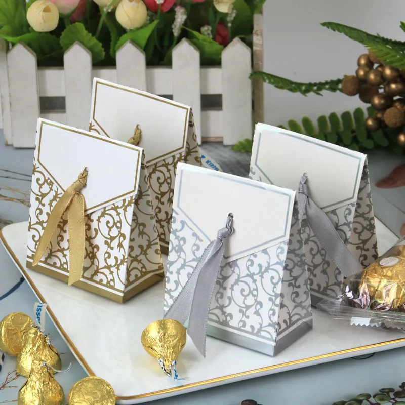 10/20/50Pcs Gold Silver Paper Candy Boxes Wedding Favor Gift Box Packaging Bag Baby Shower Wedding Favor Birthday Party Supplies