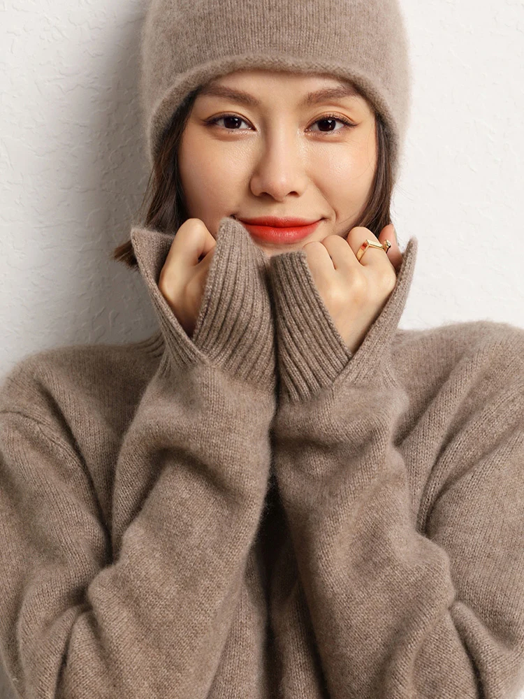 TLOML New Autumn Winter Women Chic 100% Cashmere Hat Warm Soft  Pullover Caps Casual Simple Style Cashmere High Quality Hat Tops