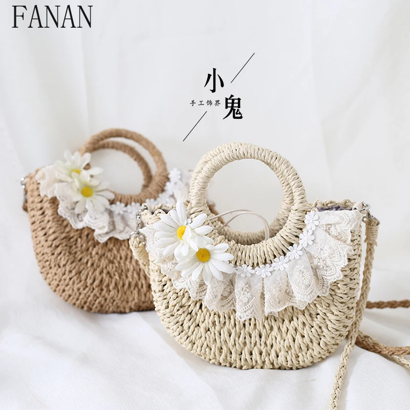 

Original Lolita Style Casual Handbags Lace Beach Woven Bag Single Shoulder Women's Hand Bags Diagonal Crossing Handbag