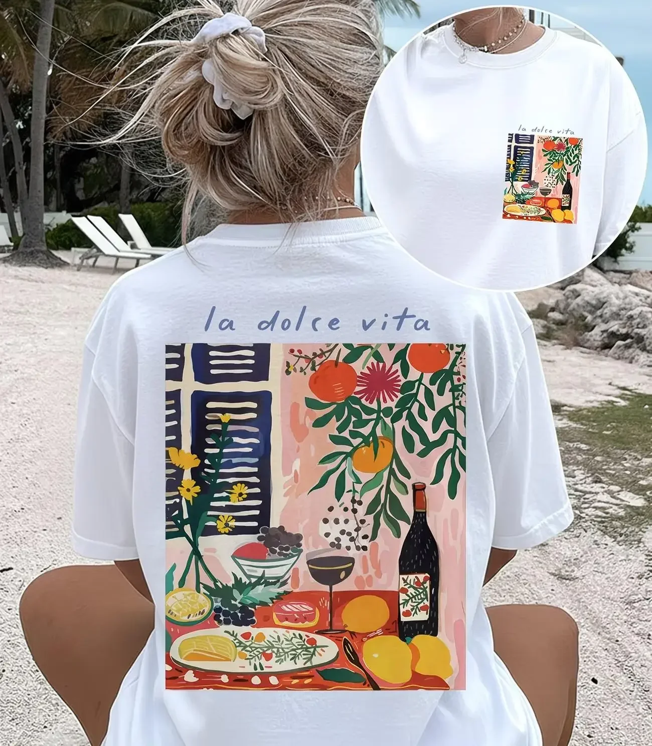 Camiseta gráfica La Dolce Vita a la moda para mujer, estilo retro estético Harajuku, estilo informal, a la moda, para uso diario
