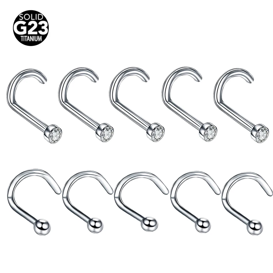 

10Pcs/lot G23 Titanium Nose Stud Set Nose Piercing 18G 20G Screw Nose Ring Nostril Piercing Nariz Stud Earrings Body Jewelry