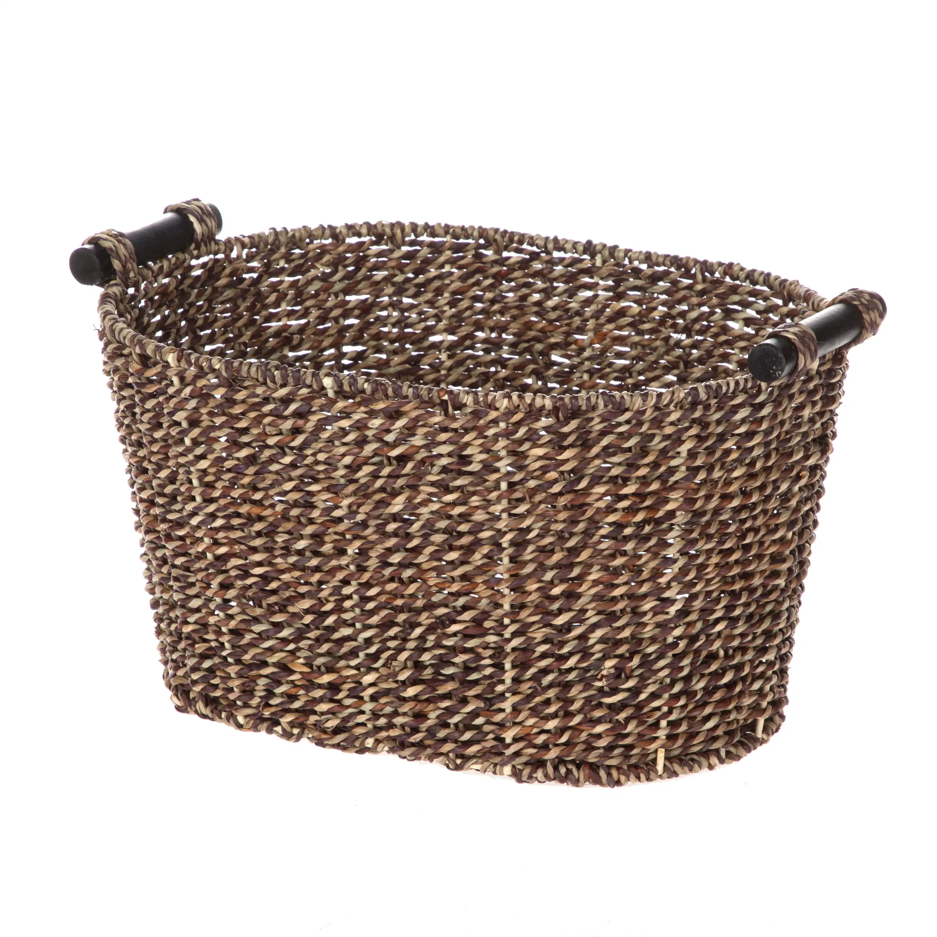 

Brown Oval 2-Hue Seagrass Storage Basket with Wooden Handles, 8.31 in. x 10 in. x 14.31 in.