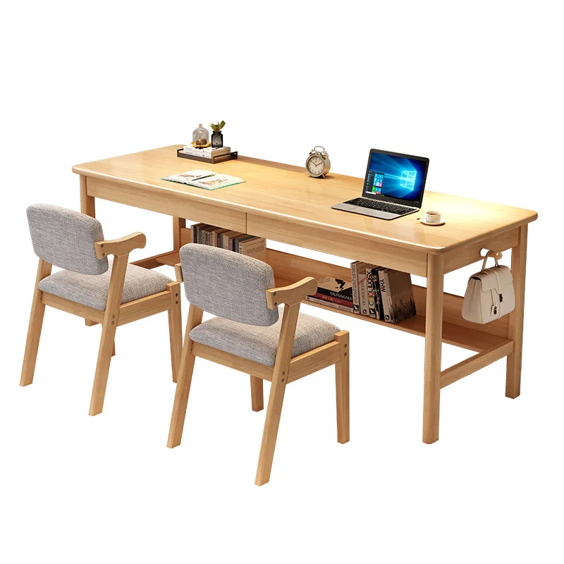 Schreibtisch, Computertisch für das Homeoffice, für Studium, Besprechungen, Schreiben, E-Sport, aus Massivholz, schlichter langer Stil
