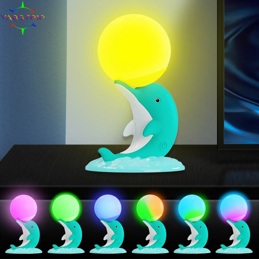 Creative Colorful Dolphin LED Night Light Silicone Cute Lamps With Sleeping For Child Gift Bedroom Bedside Creative Sleep Lamps