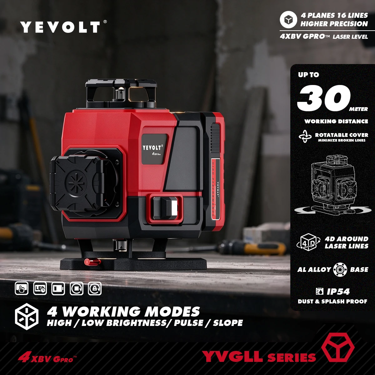 YEVOLT 16 Line Green 4D Self Alignment Cross Laser Tool for Household DIY Door Casing Flooring Layout Wall Decor Setup Work