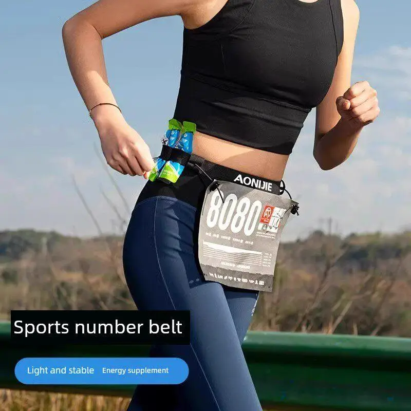 Cinto de Corrida para Maratona com Suporte para Número de Peito, Refletivo, com Suporte para Gel Energético e Chip de Cronometragem para Competição, Equipamento para Atividades ao Ar Livre