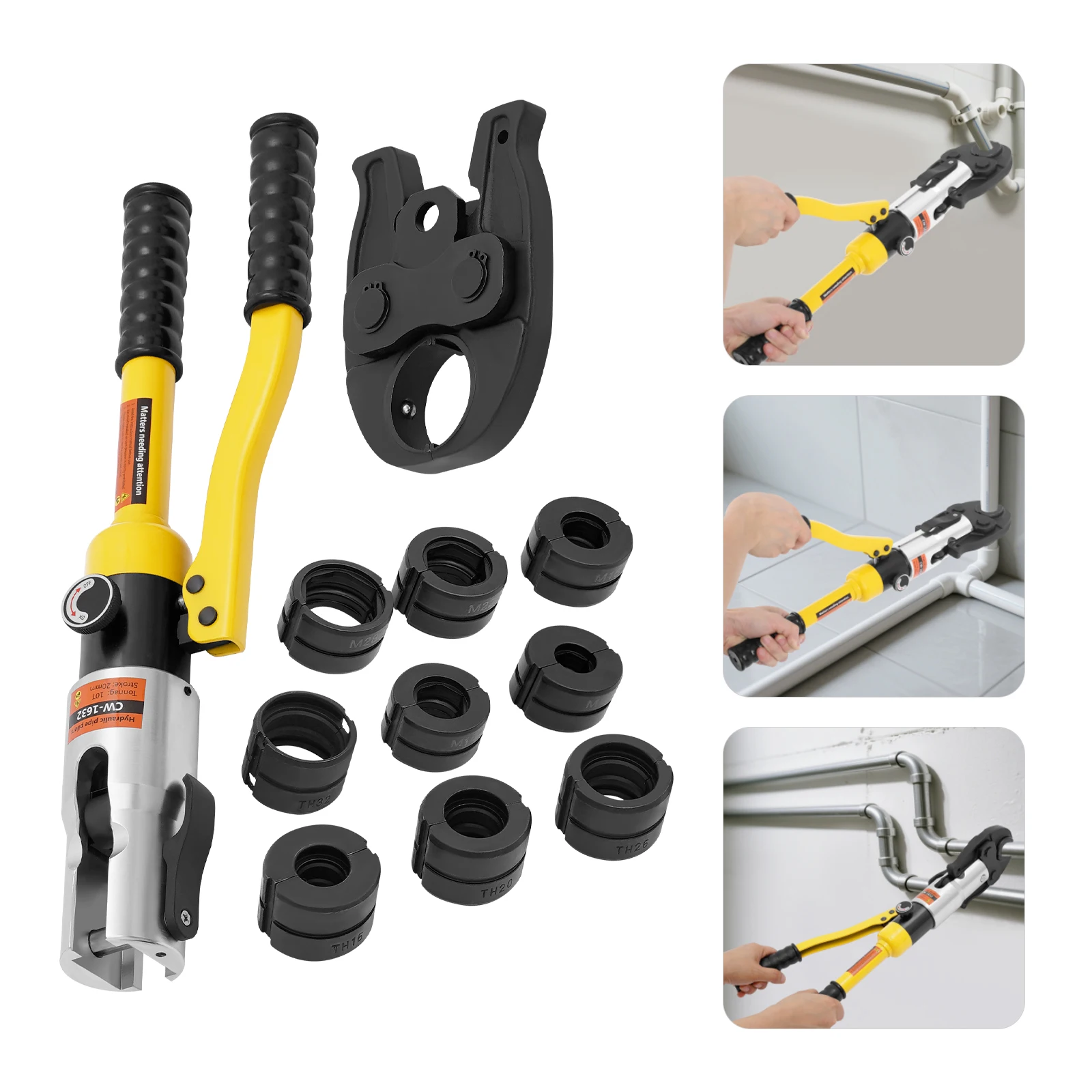 Professionelle Manuelle 10T Hydraulische Presszange mit 9 Pressbacken 20mm Hub für Aluminiumrohre, Kunststoffrohre, PEX-Rohre – Detail 5