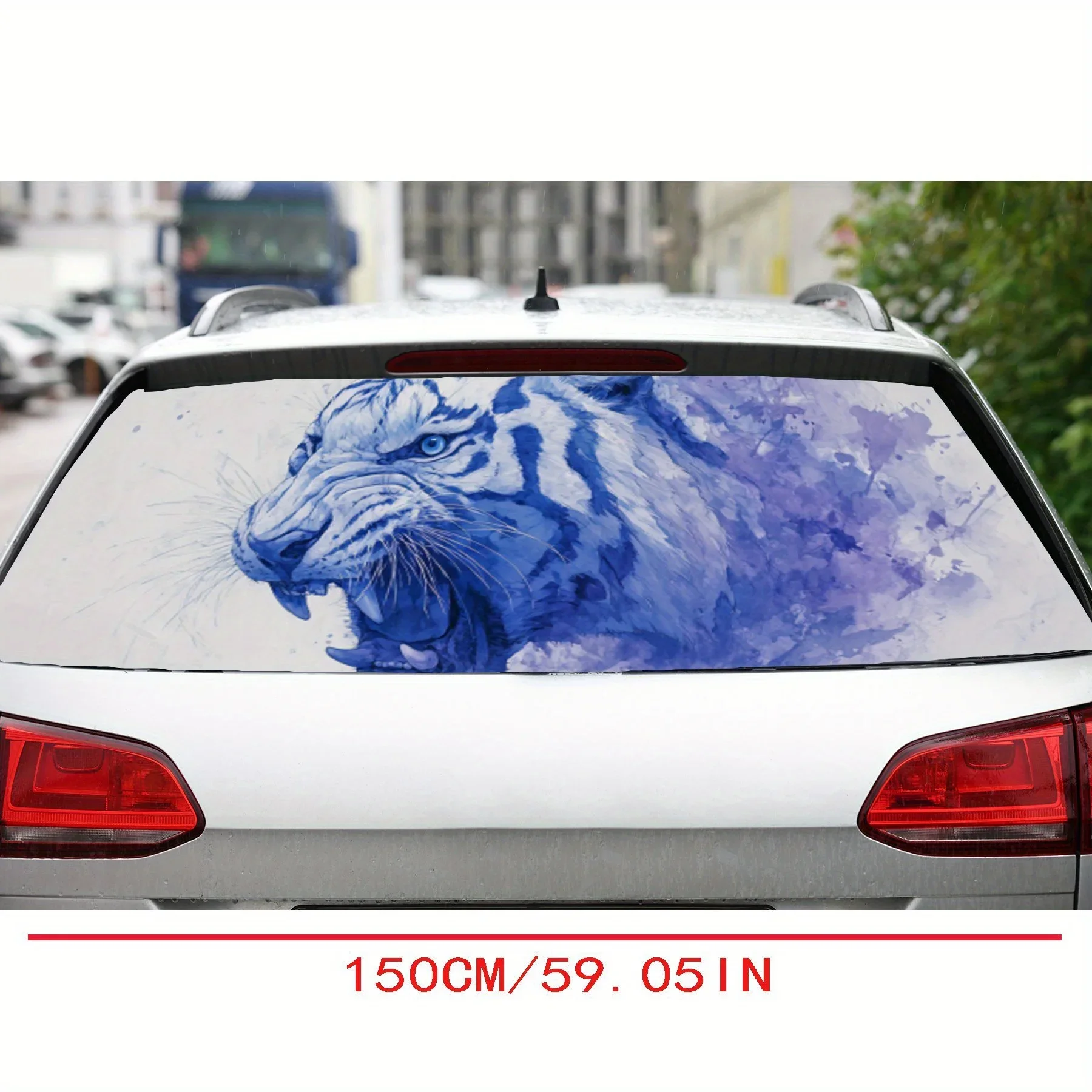 Chinese Ink Blue Tiger PVC Perforated Car Vinyl Wraps, Durable Car Rear Windshield Sticker, Waterproof Car Rear Window Decal, Pr