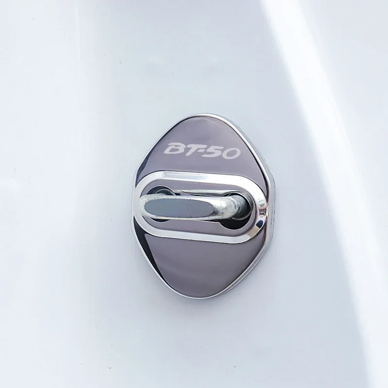 4PCS for Mazda BT50 Logo Car Door Lock Buckle Cover Stickers Anti-rust Styling Stainless Steel Protective Case Accessories