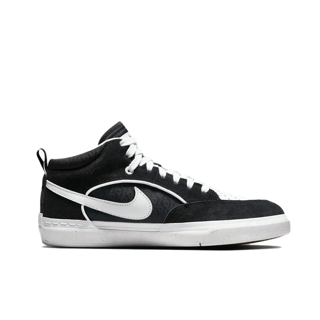 Nike Black and White Colorway SB React Leo Classic Fashion Mid Top Board Shoes Comfortable Simple Men's and Women's Casual Shoes