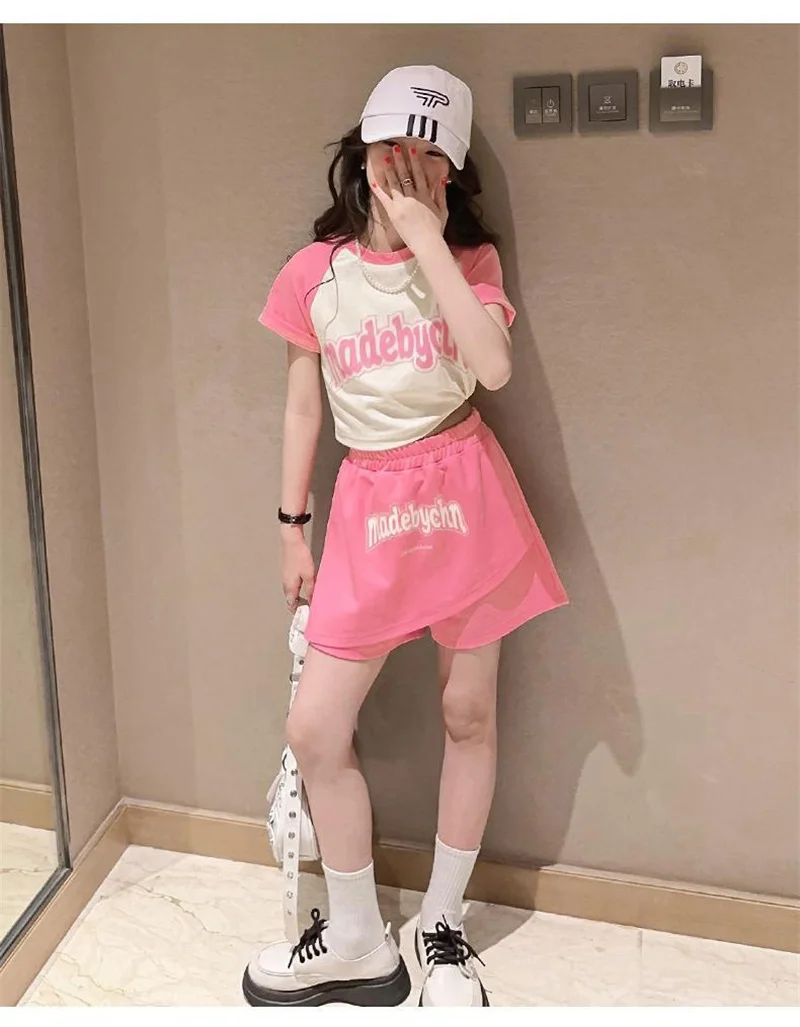 New Girls Clothes Sets 2024 Summer Big Kids Short-sleeved Suits Children Letter T-shirt Dress Pants 2Pcs Tracksuit Outfits 3-14Y