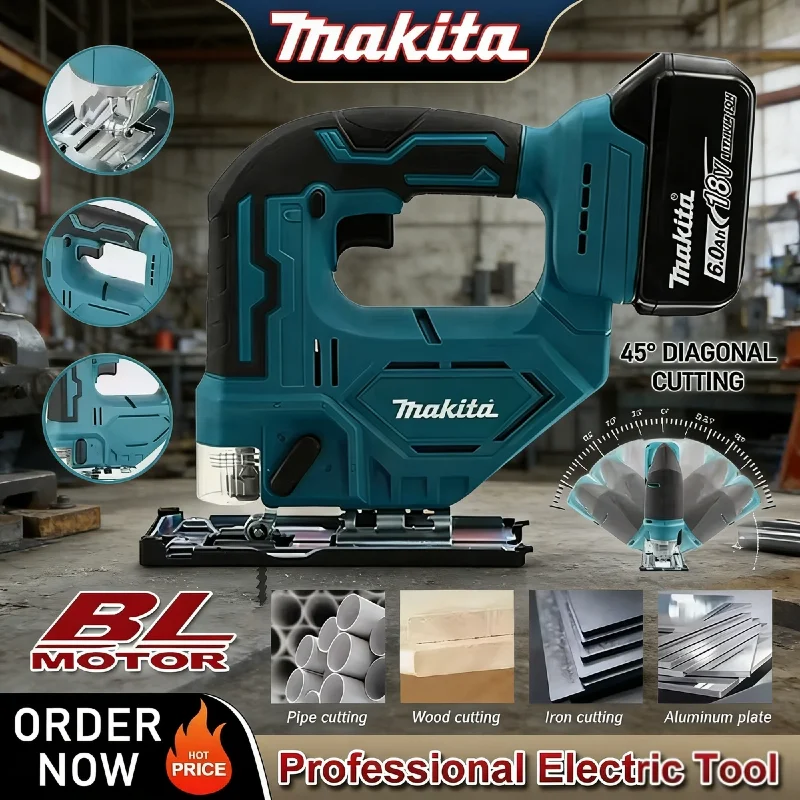 

Makita 18V Brushless Cordless Reciprocating Saw DJV182, Rechargeable Lithium Multifunctional Woodworking Cutting Power Tool
