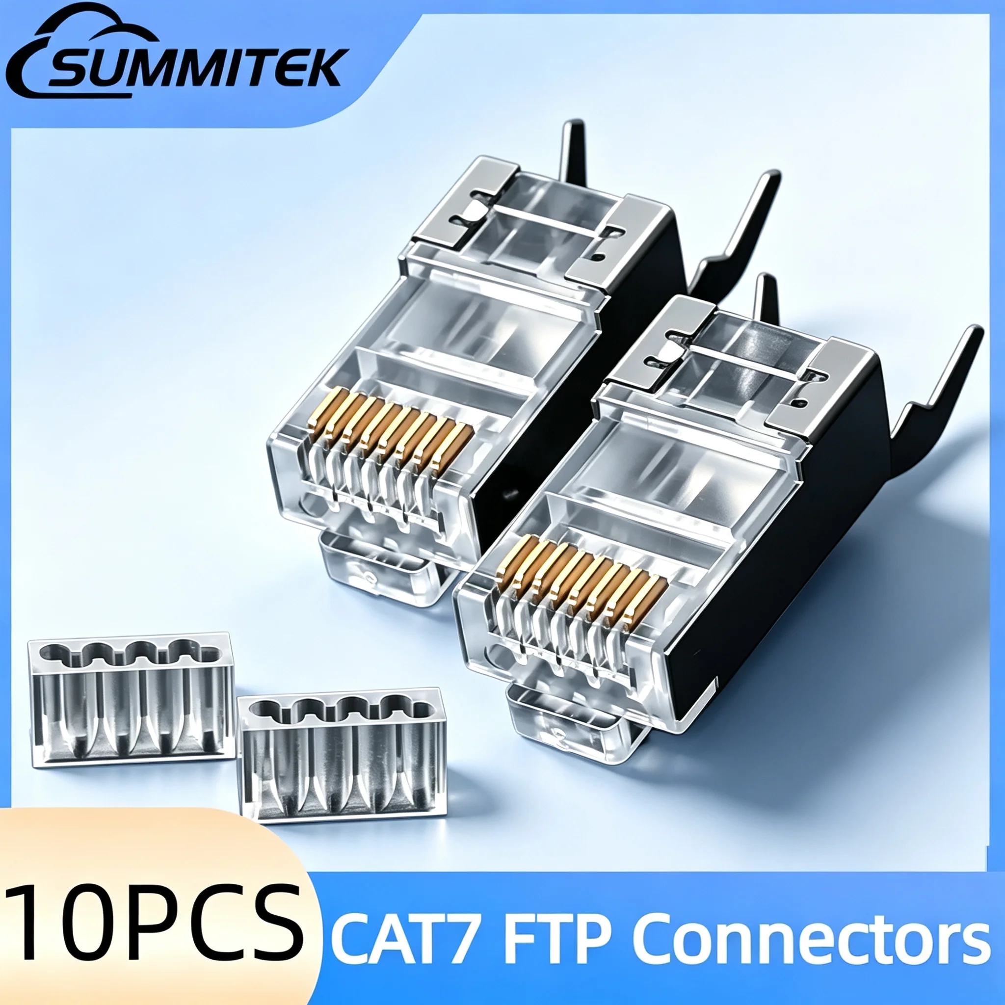 SUMMITEK 10PCS Cat7 Not Pass Through Shielded RJ45 connectors 8P8C Gold Plated Modular Fast Transmition Data Plug Crystal Head