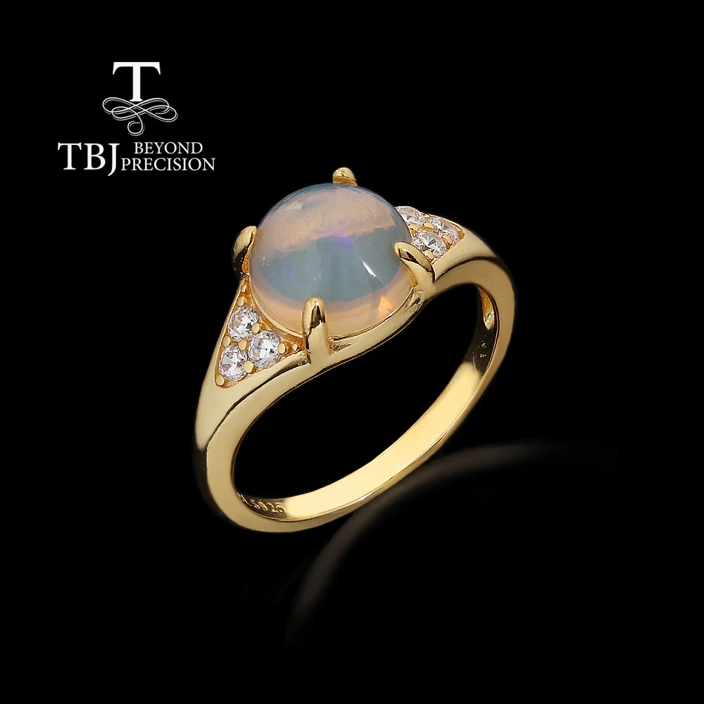 Simple 925 Sterling silver ring natural ethiopia opal round 9.0mm October Birthstone fine jewelry for women's banquet party wear