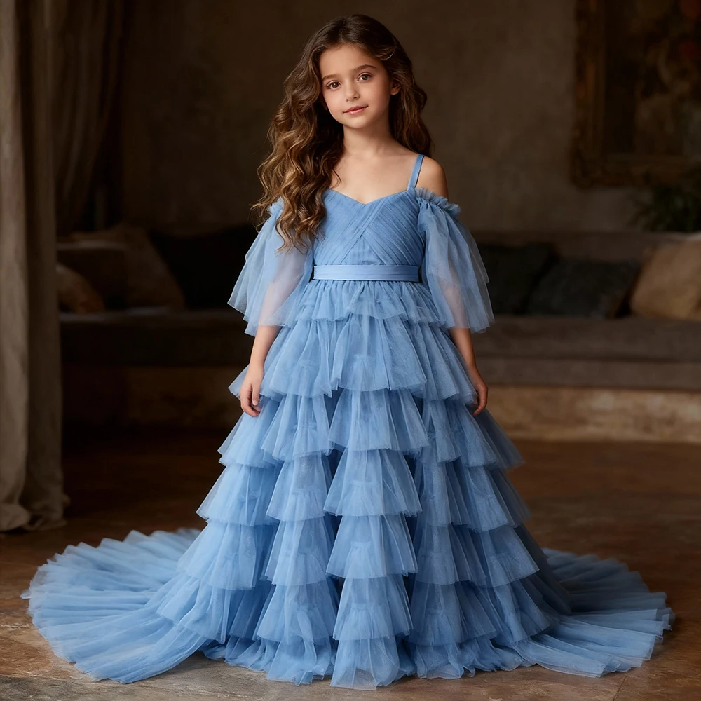Tiered Ruffles Little Flower Girls Dresses for Weddings Baby Party Frocks Cute Children Photography Dresses for Photo Shoot