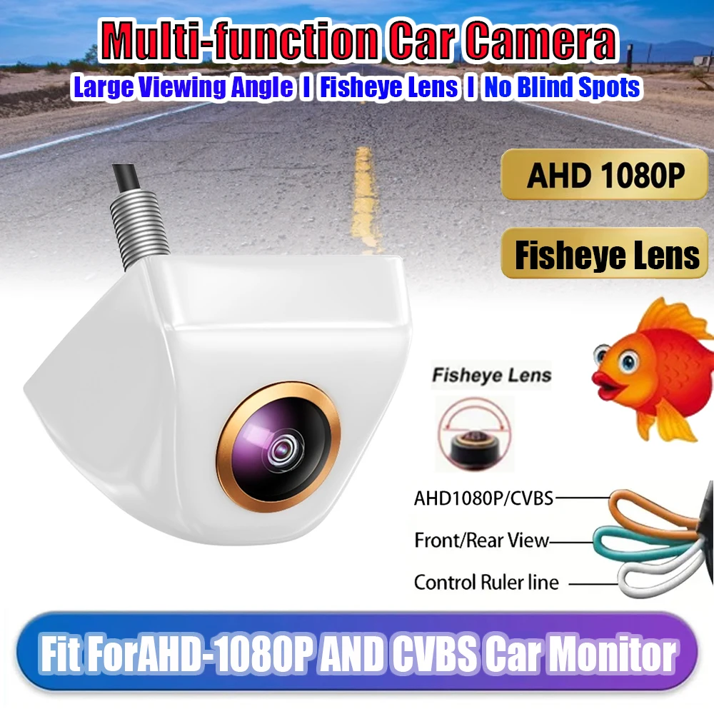 AHD 1080P/CVBS Fisheye Rear View Backup Camera with Night Vision, for SUV, Pickup, Camper, Tractor, Van, Truck, RV
