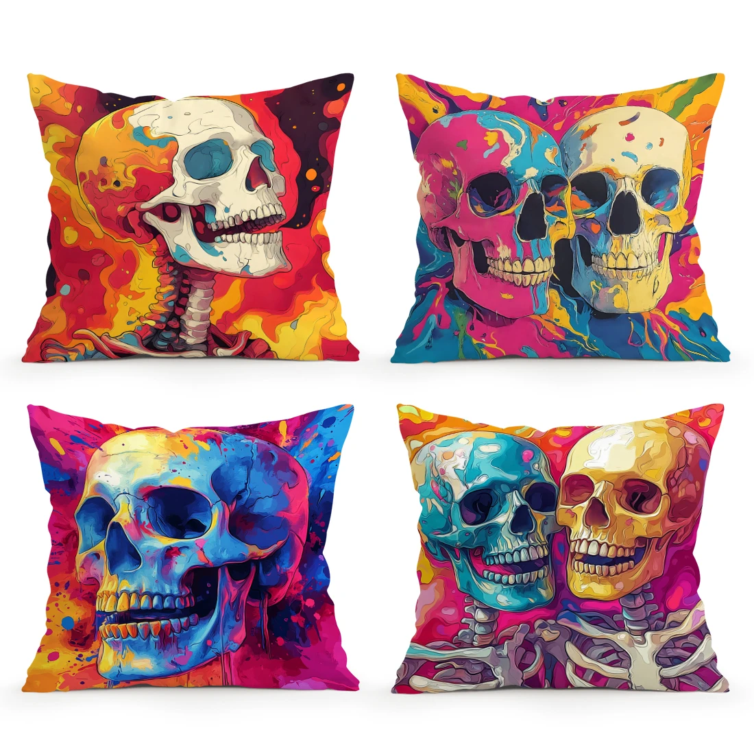 Watercolor Skeleton Cushion Pillowcase Printed Polyester 45x45cm Throw Pillowcover Decorative Sofa Cushion Pillowslip Home Decor