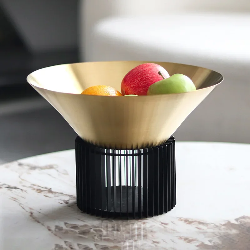 Metal grille base creative round horn fruit plate ornament hotel villa snack dried fruit salad bowl ornament