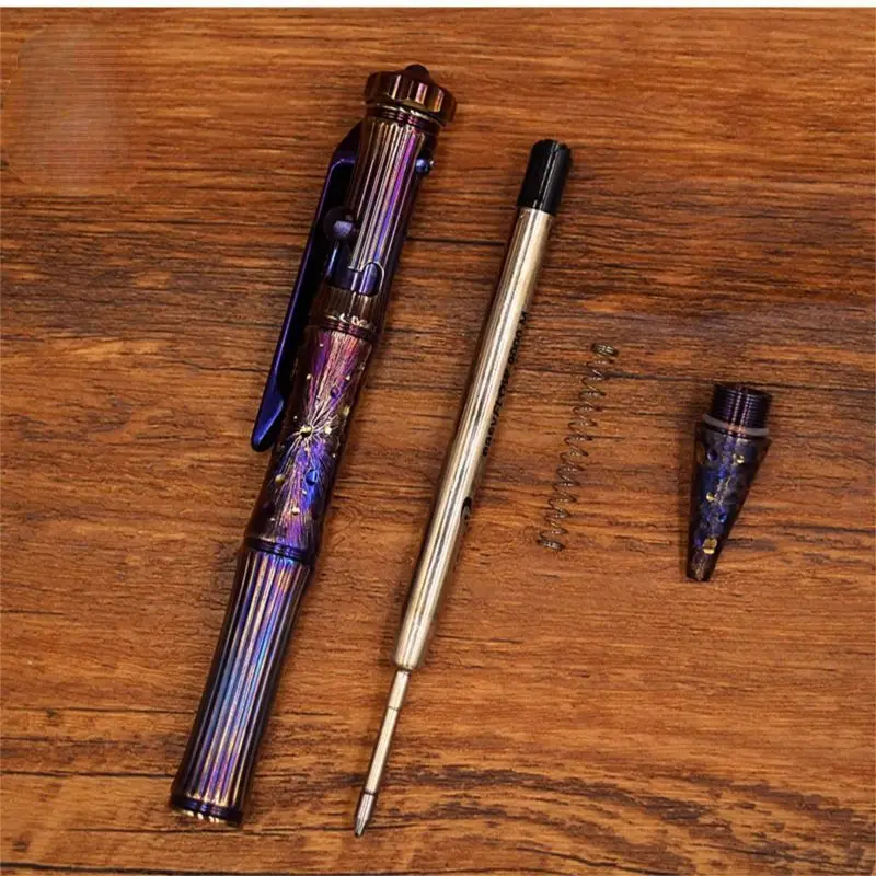 1PC Handmade Titanium Alloy Ballpoint Pen EDC Signature Writing Pocket Collectible Pen Broken Window Pen