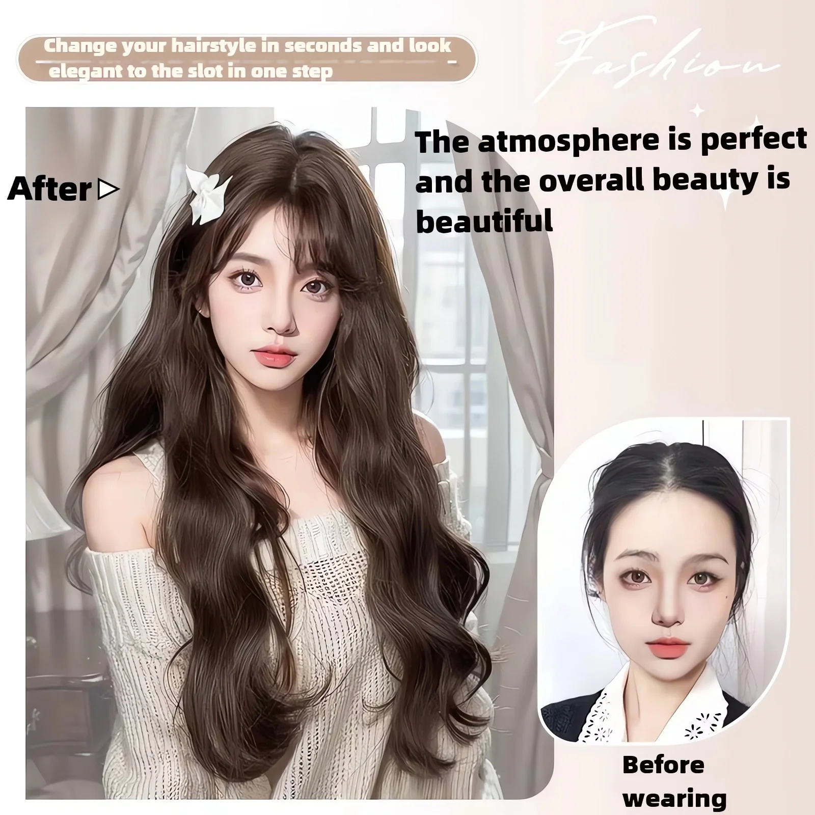 Curly Wig Brown Long 24inch Headband Wigs for Women Natural Soft Heat-resistant Fibres Lace Front Synthetic Wigs for Daily Use가발