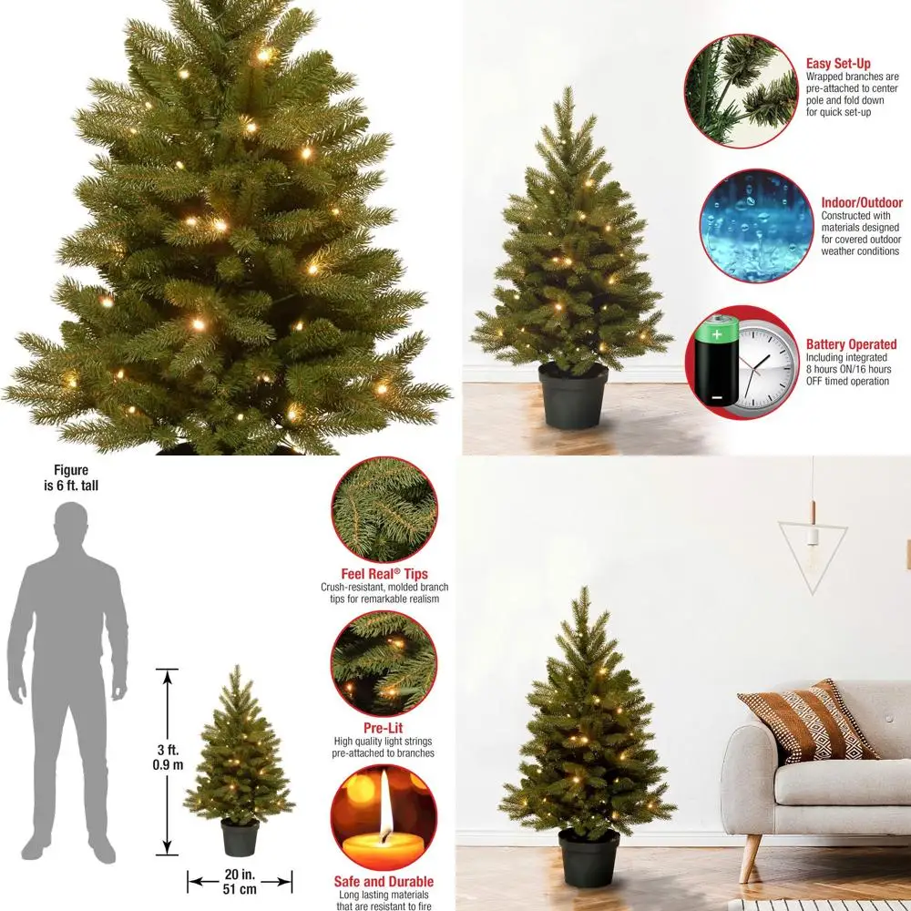 

Искусственная рождественская елка из джерси Frasier Fir длиной 3 фута с белой светодиодной подсветкой и подставкой для горшка для входа