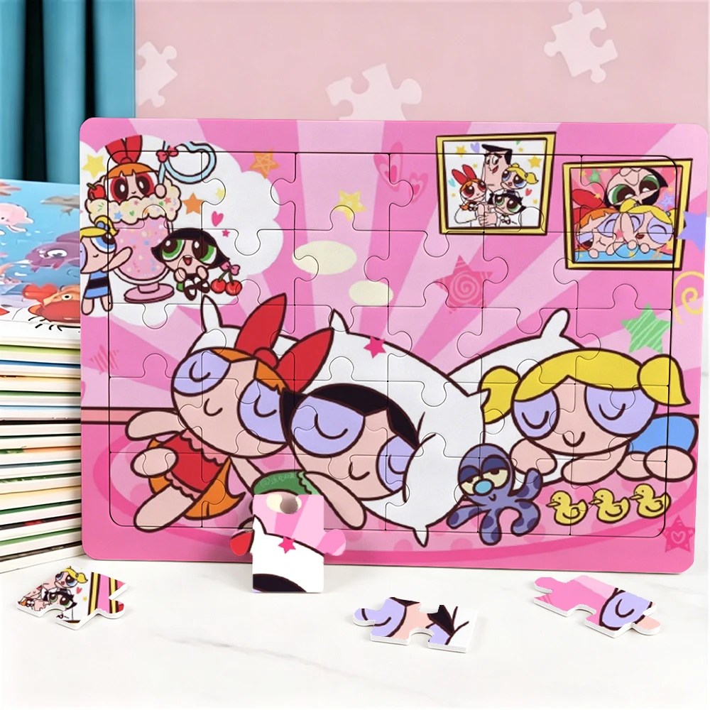 The Powerpuff Girls 30-teiliges Mini-Cartoon-Papierpuzzle, Lernspielzeug, niedliche Puzzles, Kawaii, Schulbelohnungen, Partygeschenk, neu