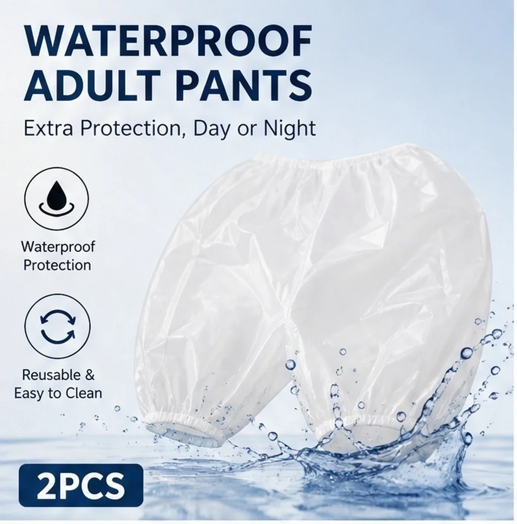2Pcs Adult Waterproof Diaper Covers Leak Proof Adjustable Fit Reusable Incontinence Underwear for Seniors Overnight Wear