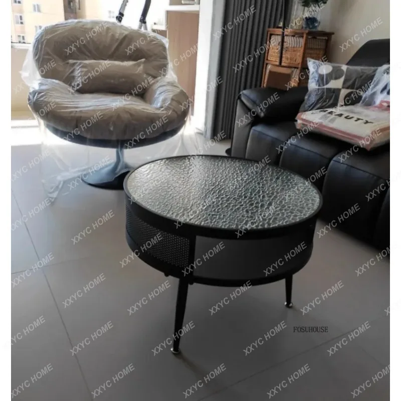 SLRound Cream Style Coffee Tables Creative Sofa Living Room Side Table Small Apartment Creative Glass Round Table Home Furniture