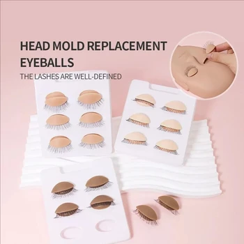 MJ 3 คู่/เซ็ตเปลี่ยน False Eyelash EXTENSION Practice HEAD รุ่นซิลิโคนเปลือกตาที่ถอดออกได้ TATTOO Training Eyes Mannequin