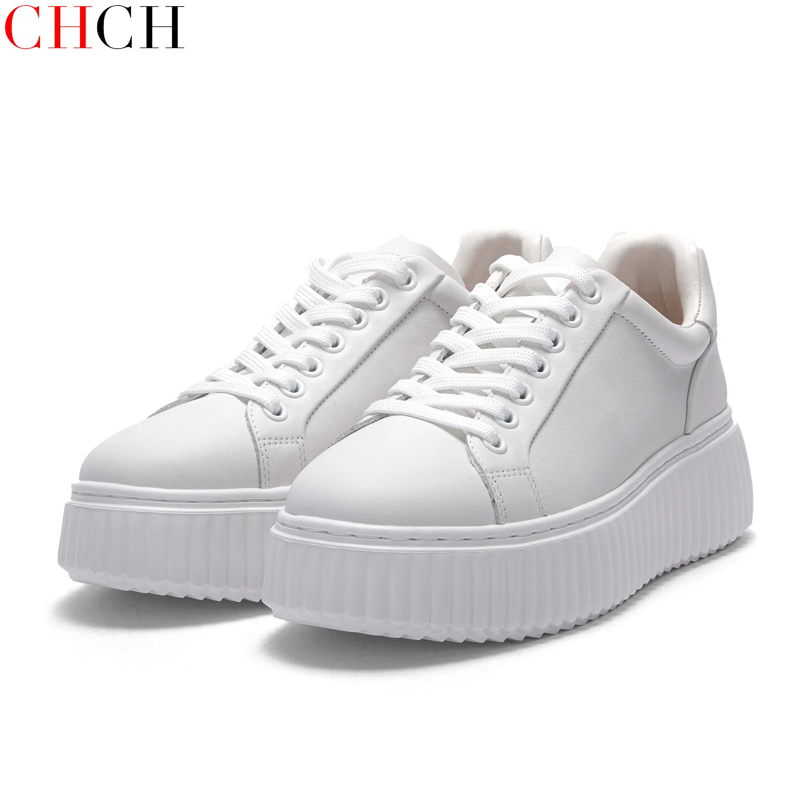 

CHCH Women's Casual Shoes 2026 New Comfortable Leather Material White Flat Shoes Women's Walking Shoes