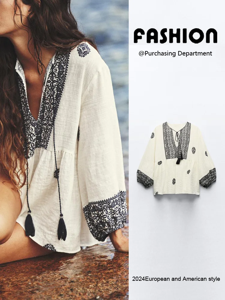 

Повседневная круглая блузка Ne Long Sve с принтом Holiday Sle irt, женская летняя новинка, универсальная свободная блузка Bubble Sve