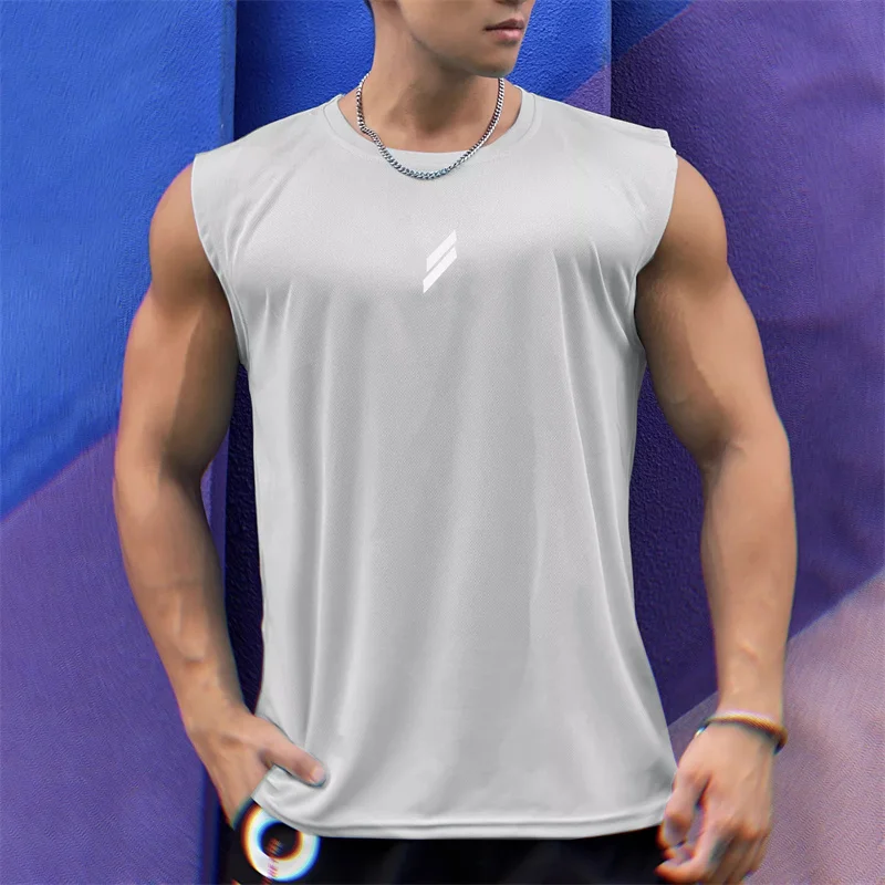 2024 Summer fitness vest men breathable broad shoulder loose training sleeveless quick drying undershirt mesh Sports tank top