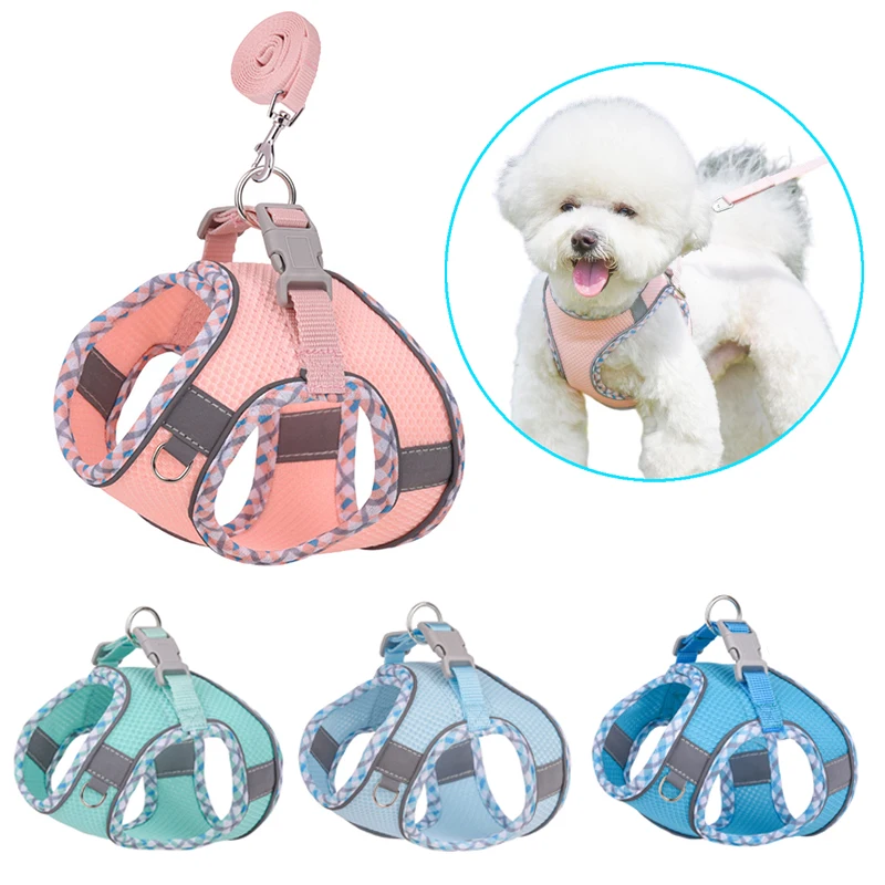 

Reflective Puppy Harness Vest Breathable Mesh Dog Harness and Leash Set for Small Medium Dogs Cat Walking Leads Pet Accessories