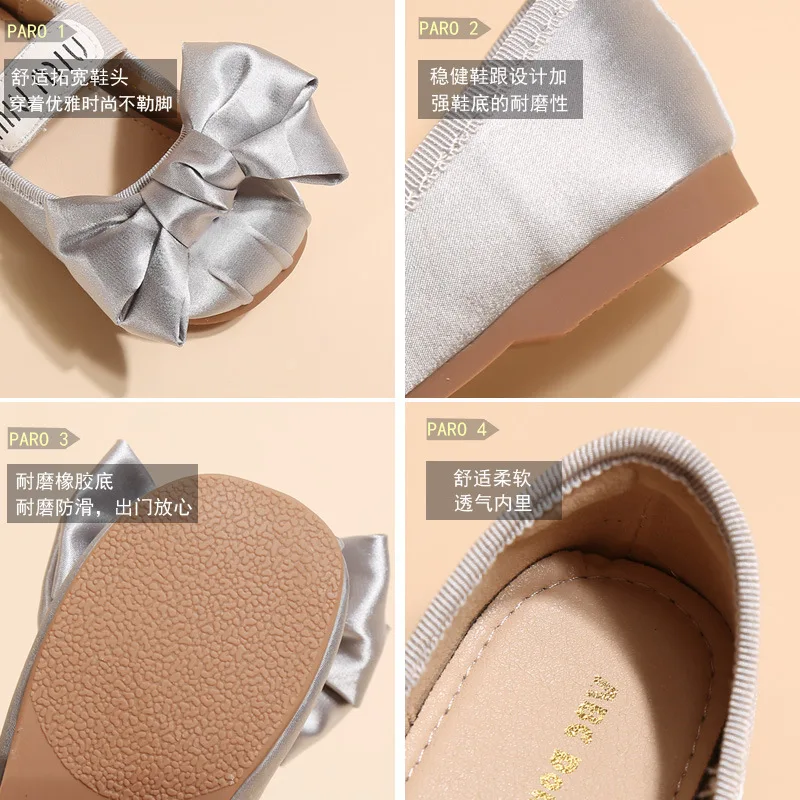 Dziewczęce buty z kokardą jesień i zima nowe jedwabne buty do tańca paryskiego buty dziecięce kokarda wstążka Mary Jane dziecięce buty