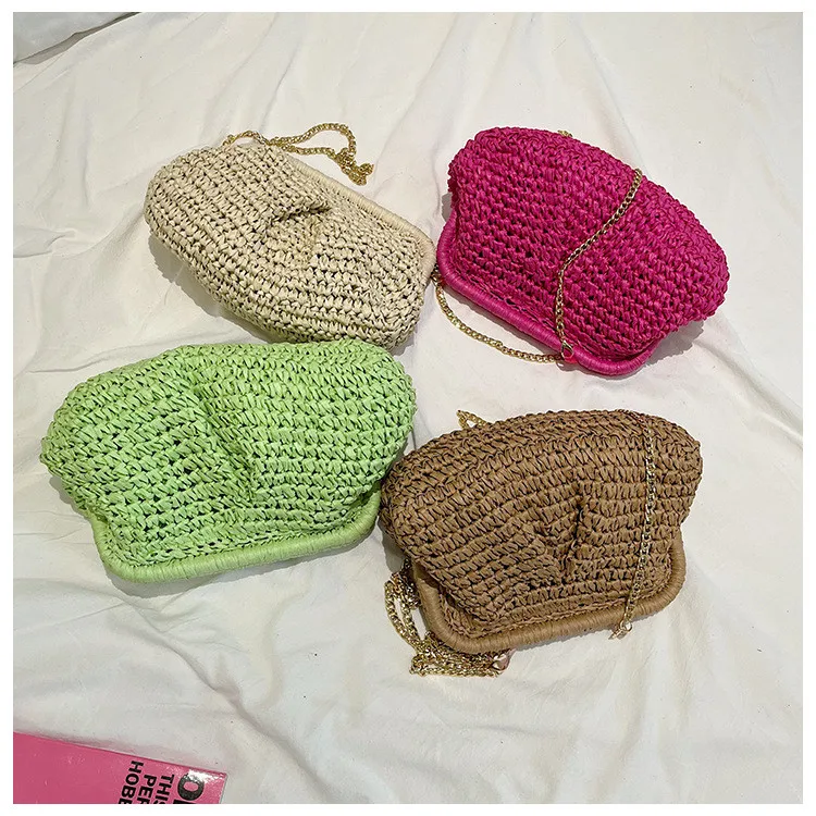 Straw Dumpling Clutch Bag Woven Straw Tote Straw Clutch Purse For Women Summer Beach Bag Wicker Clutch, Straw Purses For Women