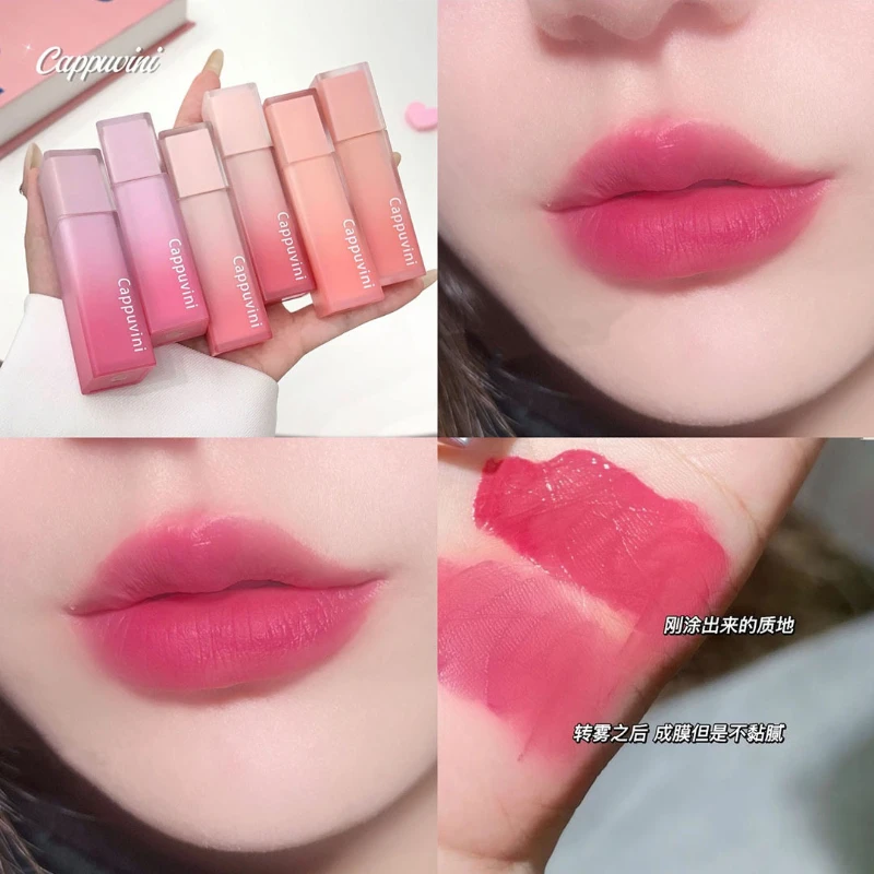 Gradientowy błyszczyk do ust z mgiełką wodną Matte Low Saturation Long Lasting Plumper Lipstick Non-Stick Cup Nude Lip Glaze Kosmetyczny makijaż