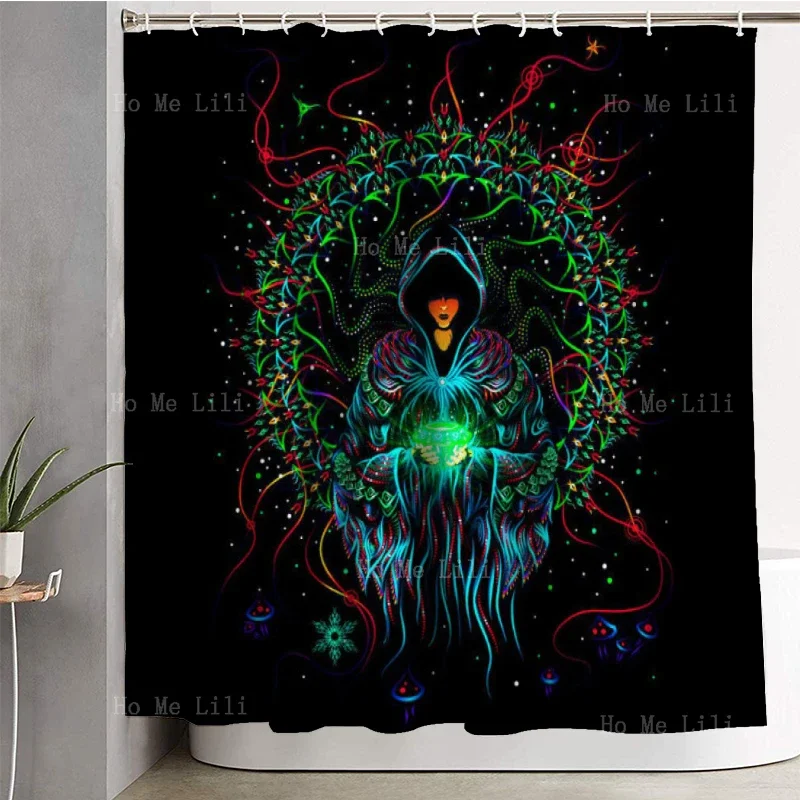 Psytrance Trippy Crystal Wizard Psychedelic Art Nature Psytrip Backdrop Visionary Owl Shower Curtain By Ho Me Lili