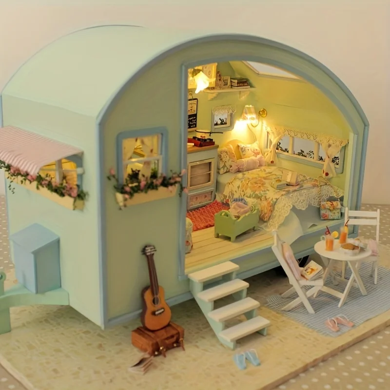 

Dollhouse Wooden Crafts 3D Puzzle - Miniature Miniature Dollhouse Diy Wise Little House Kit Making Room Toys with Furniture Ho