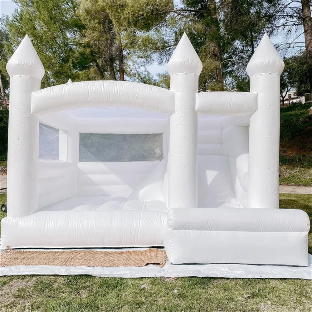 15' x 15' PVC White Bounce House with Slide and Air Blower