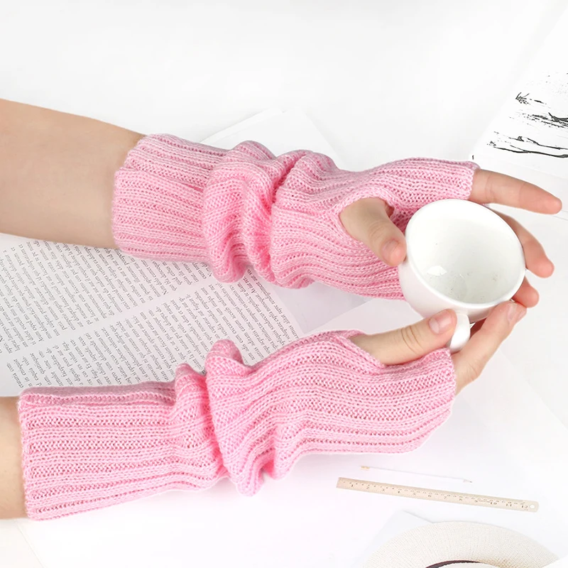 1pair Lolita Style Women Fingerless Gloves Arm Warmers Goth Knitted Kawaii Gloves Sleeves Harajuku Cosplay Accessories