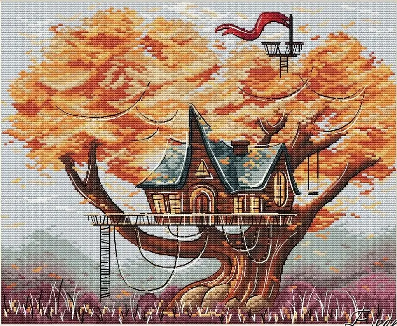 

Cross stitch Kit 14CT Canvas Cross Stitch Embroidery Set Craft -22-tree house 41-35 Cross Stitch Set