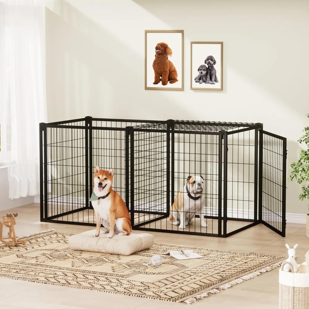 Dog Crate with Divider Panel, 63 Inch Double Door Metal Cage Pet Kennel Puppy Dog Playpen with Top Heavy Duty Dog Kennel