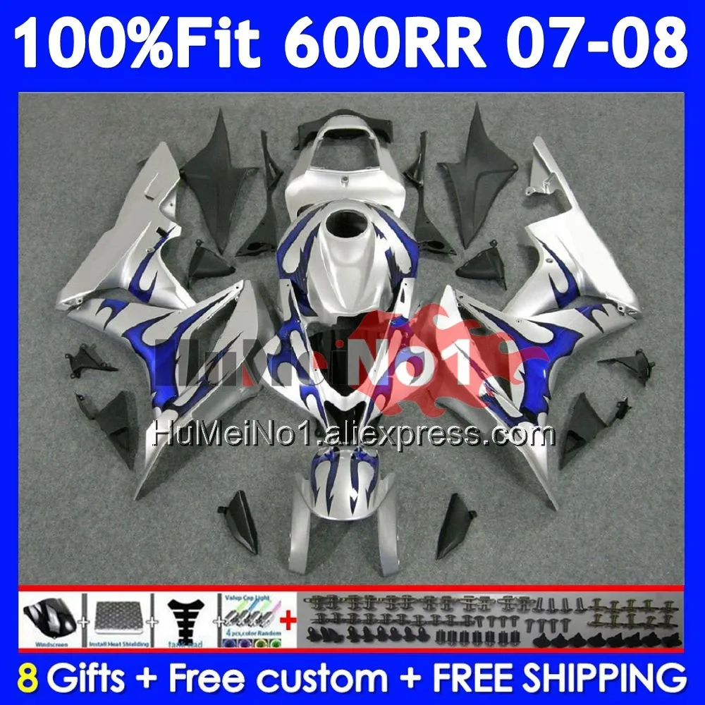 Injection For HONDA CBR 600 RR CC 600RR Blue silvery 600F5 CBR600RR 42No.11 CBR600F5 600CC CBR600 RR F5 2007 2008 07 08 Fairing