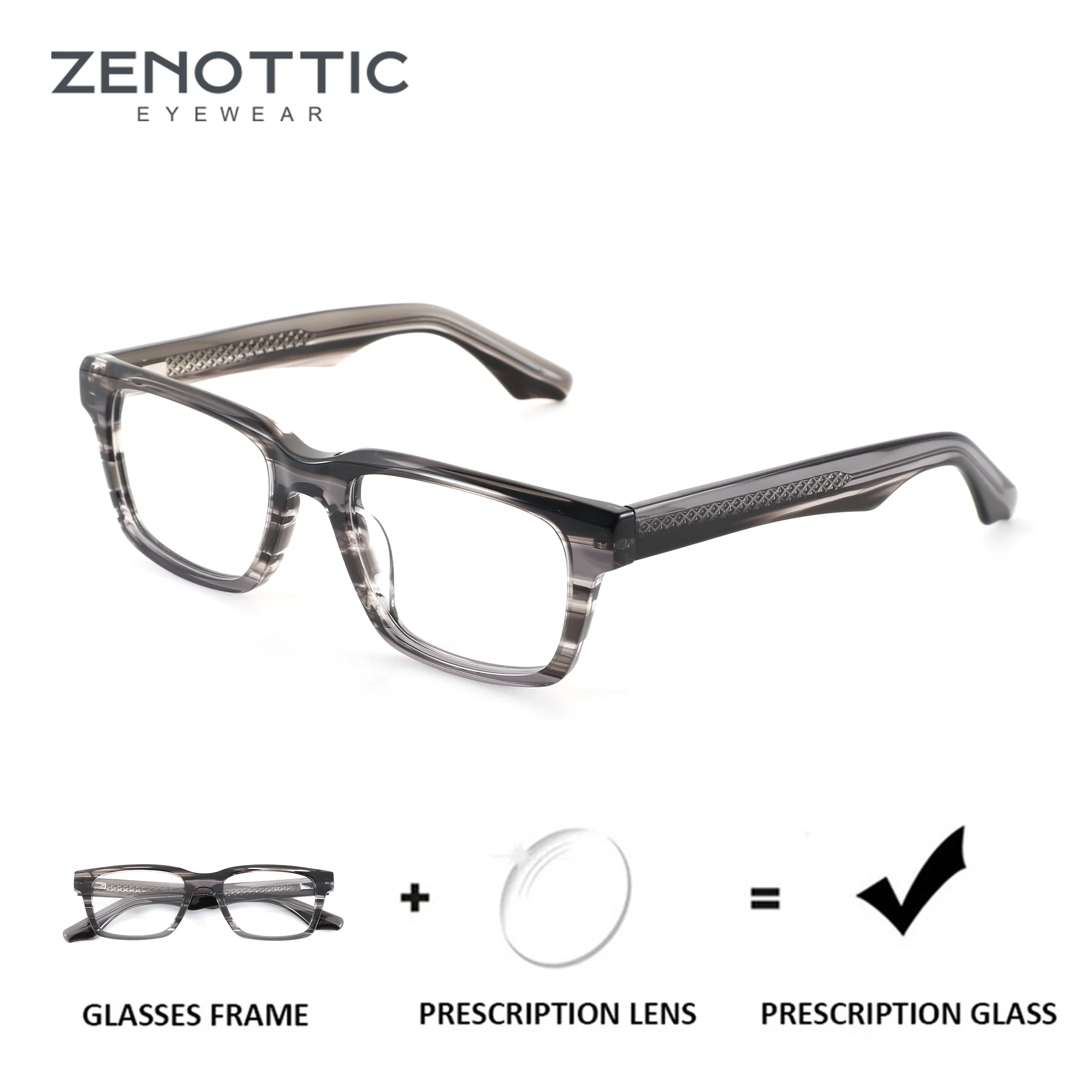 

ZENOTTIC (M Size) Men's Acetate Square Custom Prescription Eyeglasses Anti Blue Light Progressive Myopia Optical Glasses