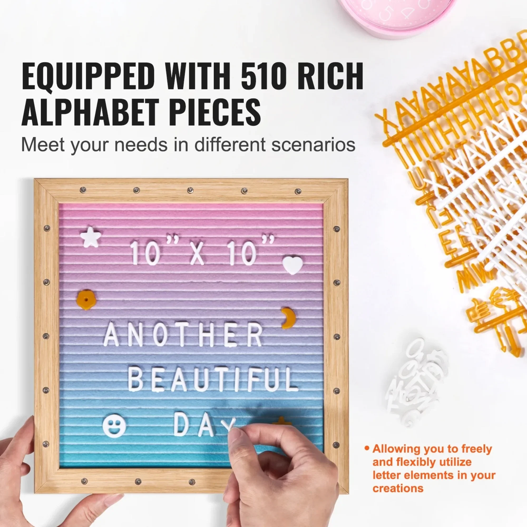 KFFKFF Gradient Felt Letter Board with 510 Letters 10"x10" Changeable Sign Boards