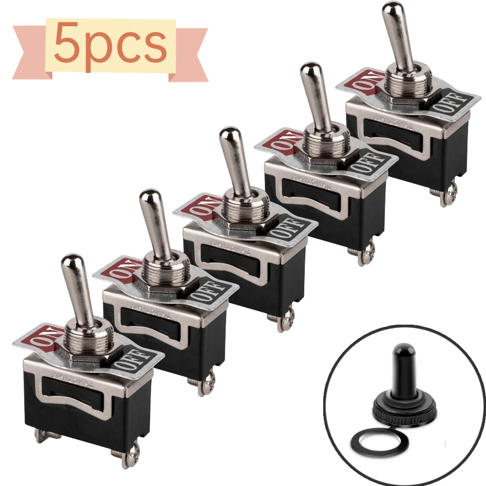 1/5Pcs/set 250V 15A Toggle Switch SPST 2Pin Heavy Duty Car Boat ON/OFF Rocker Toggle Switch with Waterproof Cap 2 Terminals