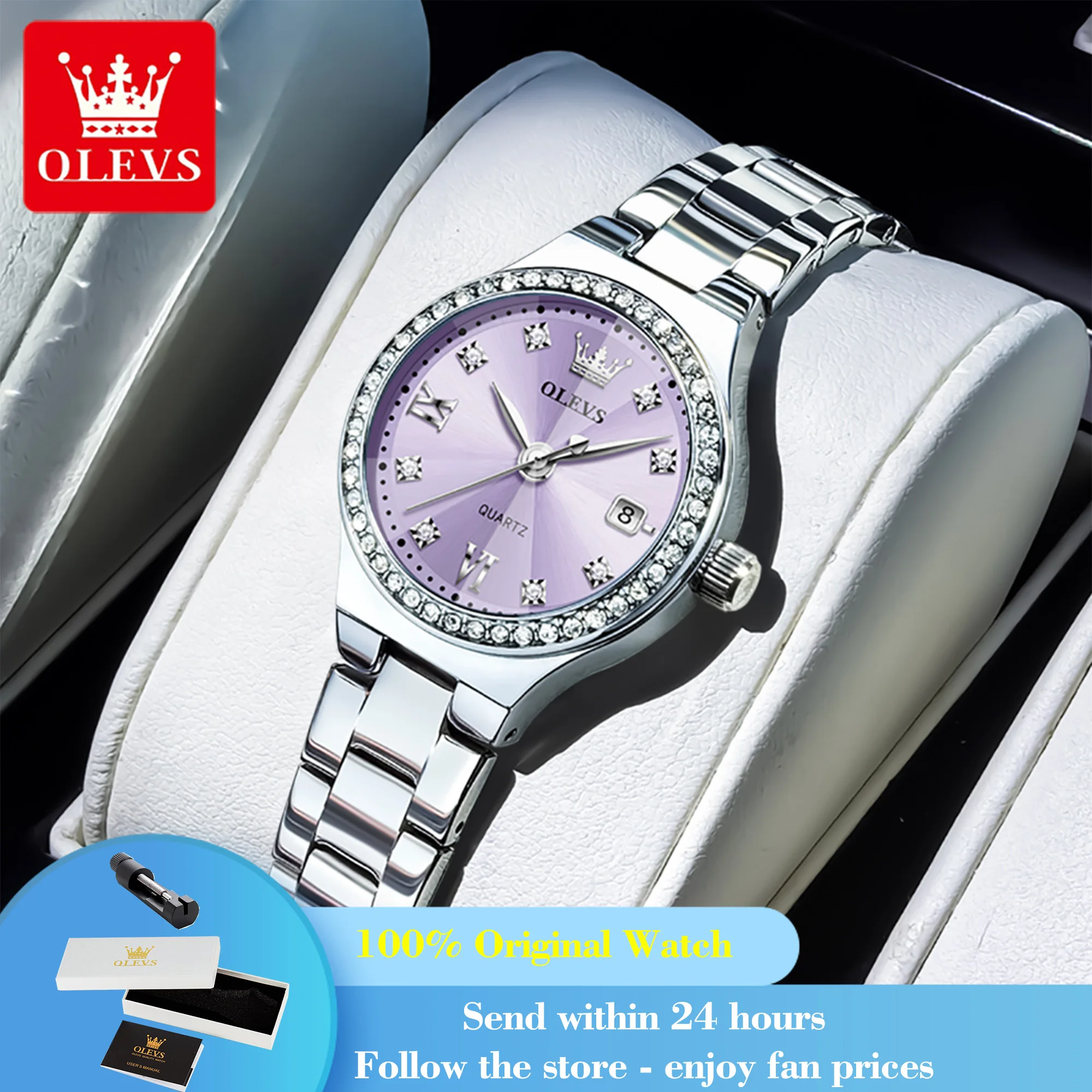 OLEVS 5628 Woman Watch Rhombus Mirror Fashion Quartz Watch For Women Diamond Scale Waterproof Date Ladies Wristwatch Steel Strap