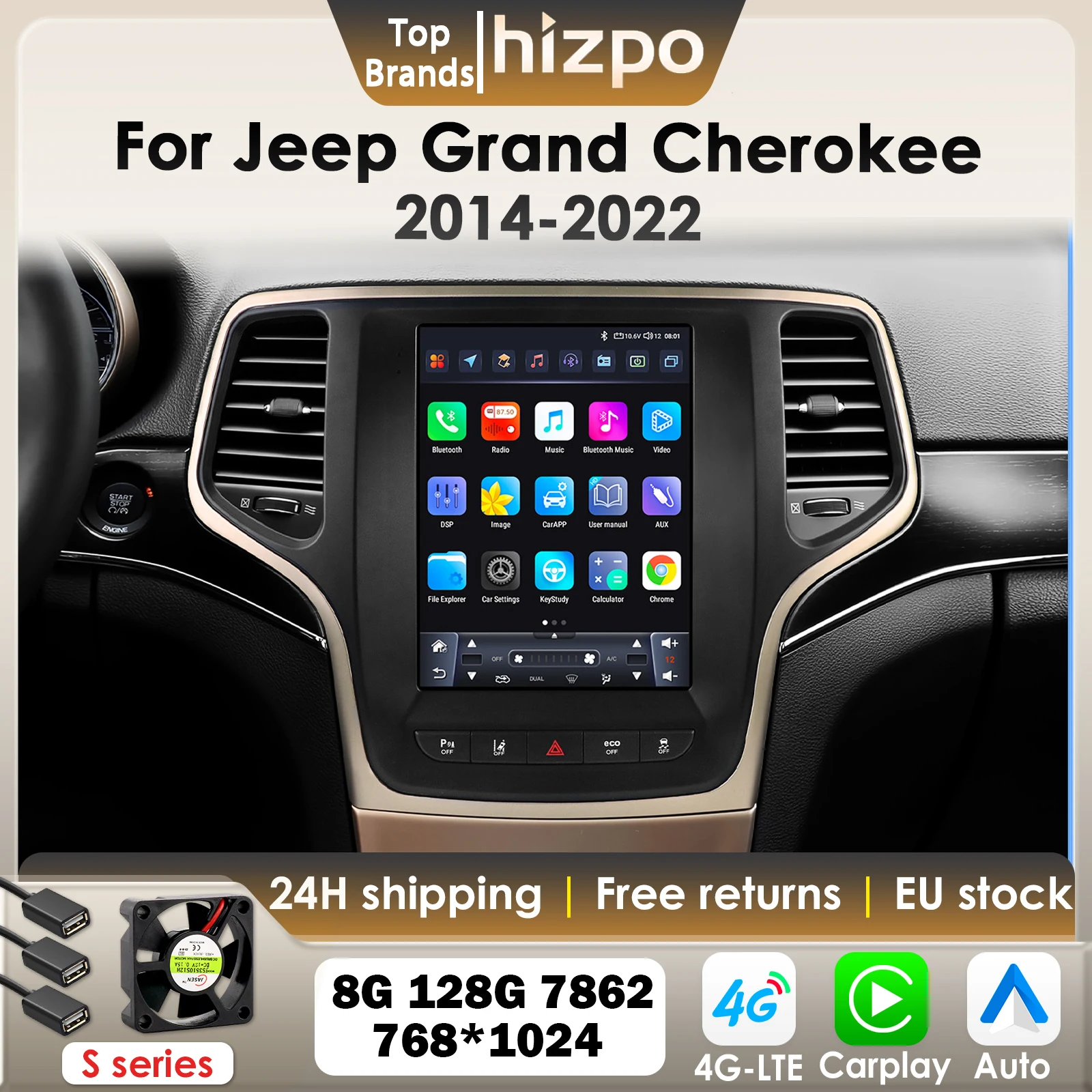 Hizpo 9.7 "Carplay Android13 autoradio Per Jeep Grand Cherokee 2014-2022 auto sistemi intelligenti Schermo Verticale BT RDS DSP 7862
